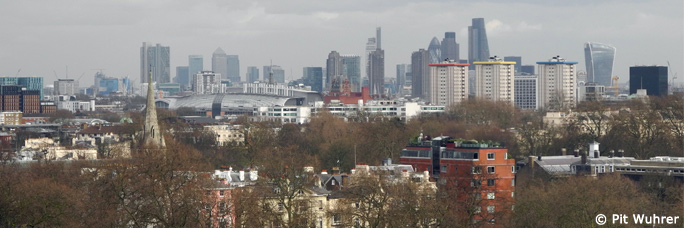 Skyline der Londoner City, vom Primrose Hill aus gesehen